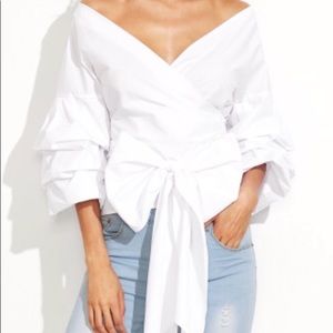 Layered Sleeve Bow Tie Off The Shoulder Top